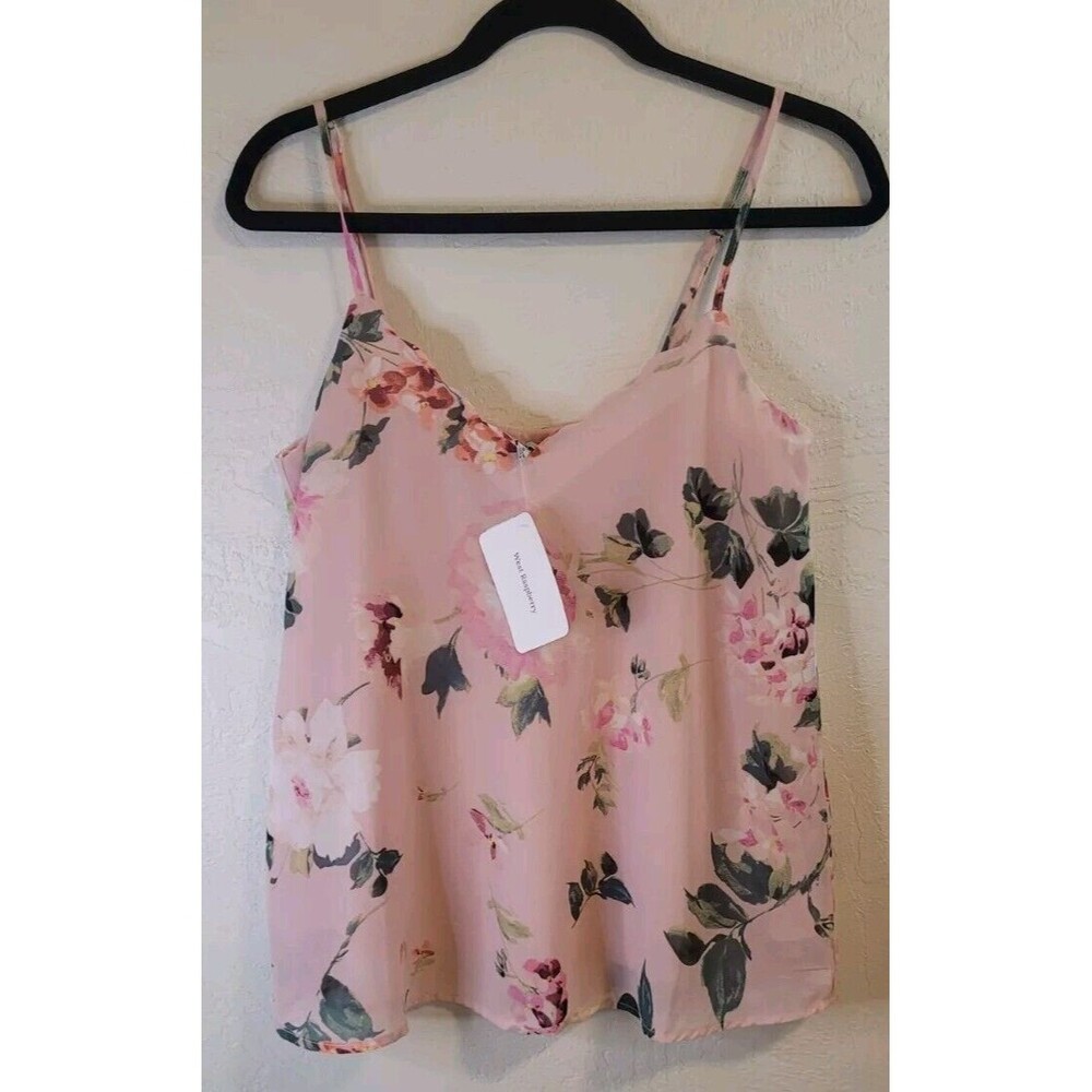 White Birch  Women's Cami Scalloped Neckline Floral Pink Spaghetti Strap Size S